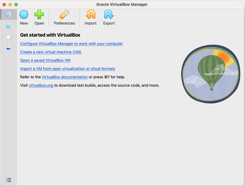 Image of VirtualBox on start up